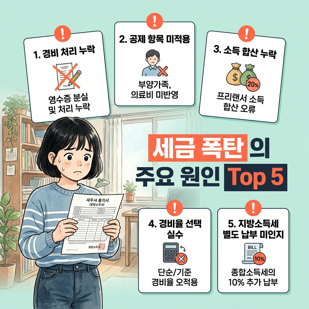 프리랜서 세금 폭탄 발생 원인 5가지 경비누락 공제미적용 소득합산 실수