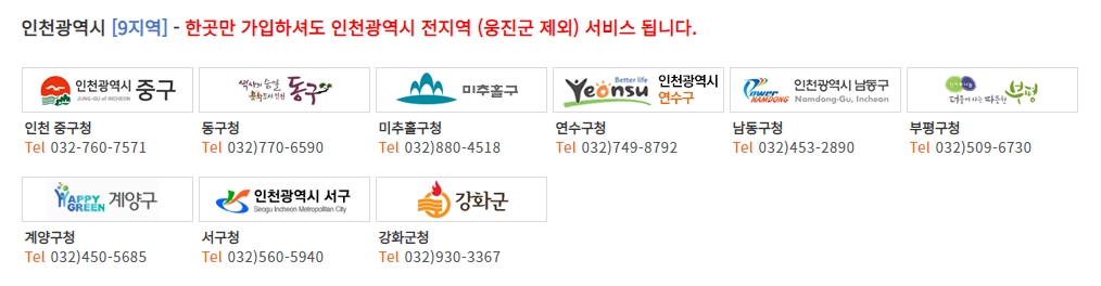 인천광역시 통합 알림 서비스 지역 안내