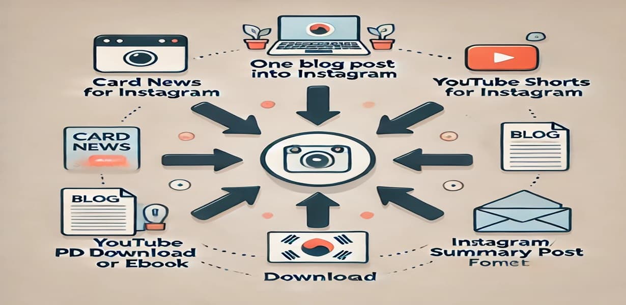 블로그 글 1개를 카드뉴스, 쇼츠, PDF, 요약글, 뉴스레터로 확장하는 콘텐츠 리사이클 인포그래픽