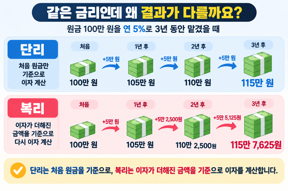 단리와 복리란? 이자가 붙는 방식의 차이 이해하기