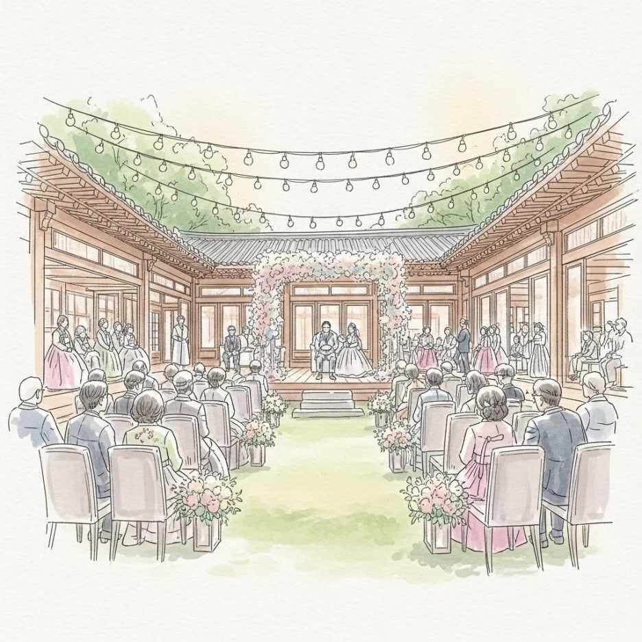 하객들이 편안하게 즐기는 여유로운 웨딩 공간
