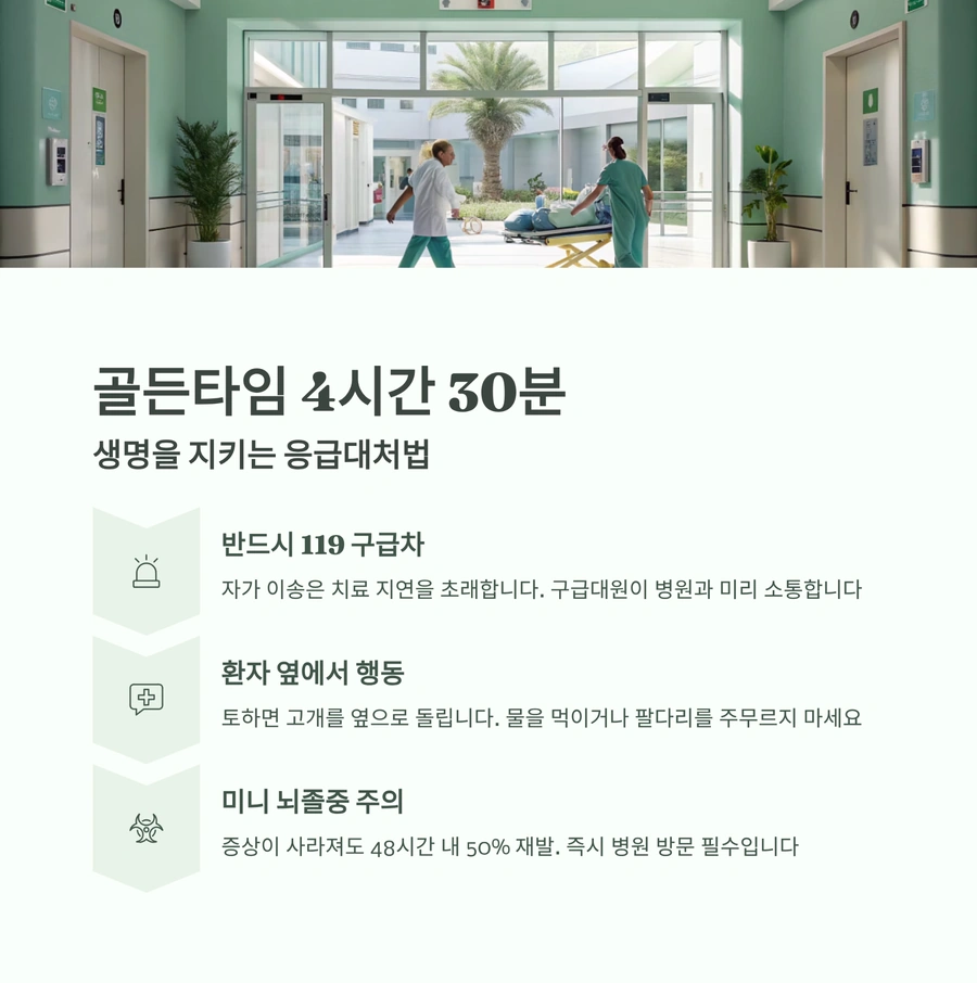 뇌졸중 골든타임 4시간 30분 응급 대처 요약 이미지