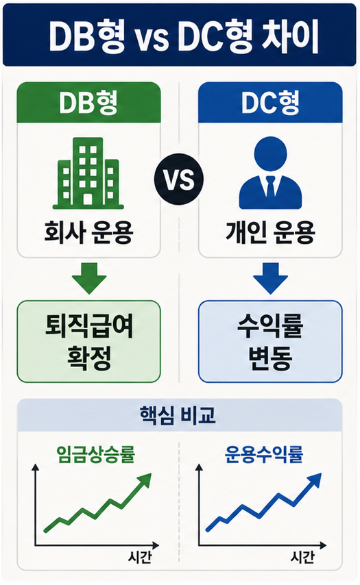 DB형 vs DC형 차이, 퇴직연금 비교 인포그래픽