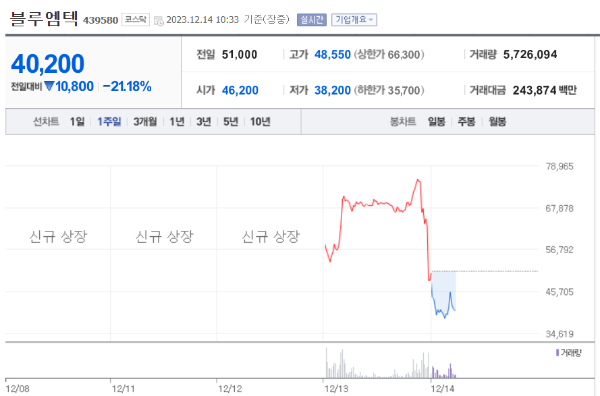 블루엠텍 주가