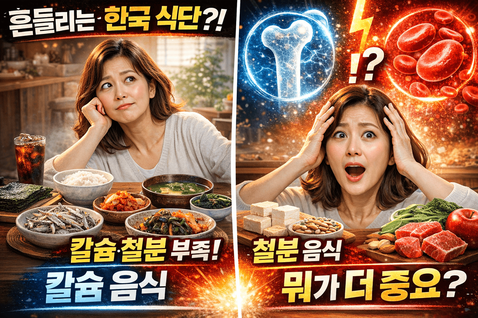 한국 식단 속 칼슘 철분 (뼈건강, 빈혈관리, 음식비교)