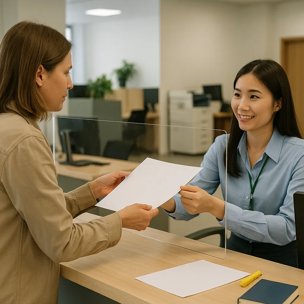 민원 창구에서 시민이 서류를 제출하며 상담받는 모습
