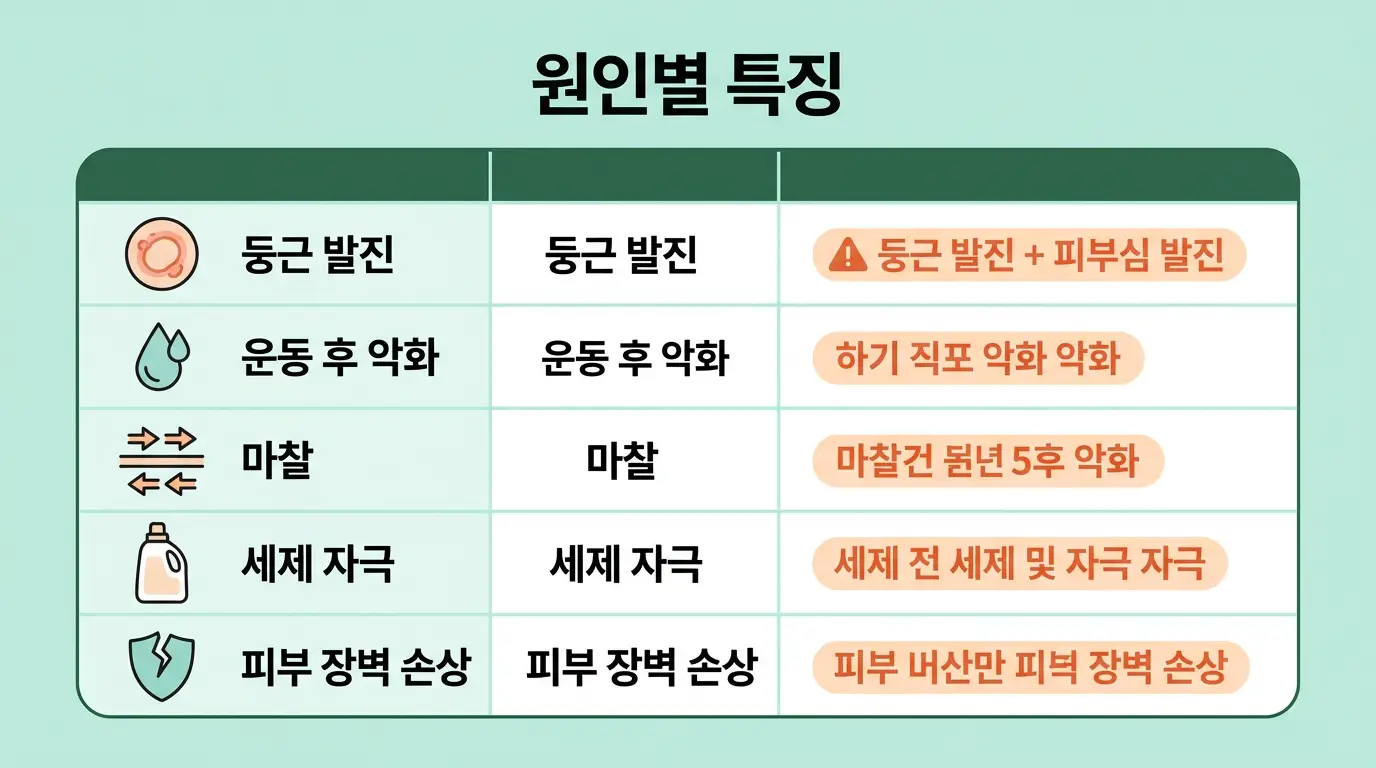 사타구니 가려움증 원인별 특징 완선 땀 마찰 접촉피부염 습진