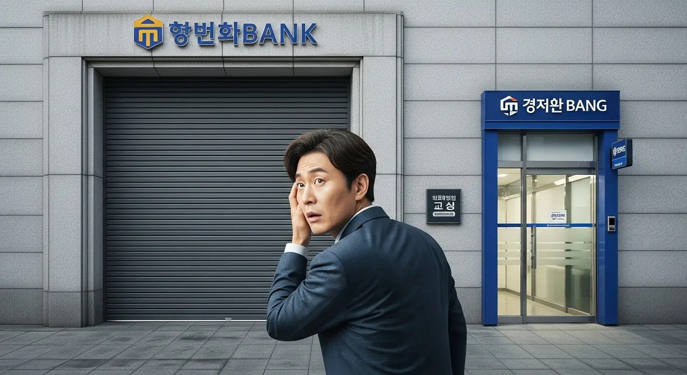 1금융권 은행에서 거절당한 한국인 다주택자가 대안으로 2금융권 저축은행을 발견하는 모습