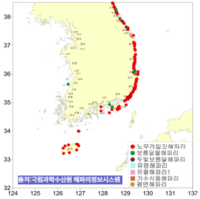 노무라입깃해파리 출몰 지역 지도