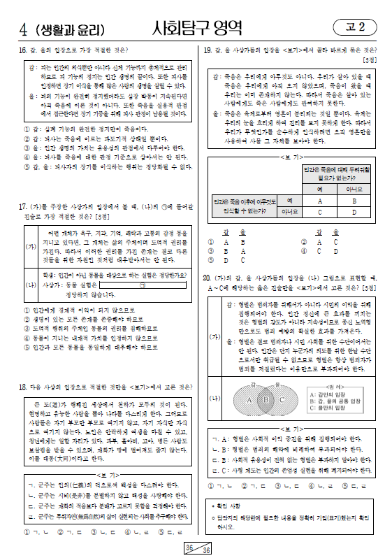 2022-6월-고2-생활과윤리-기출