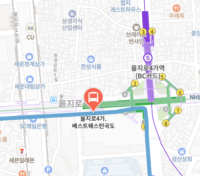 을지로4가.베스트웨스턴국도에서 인천공항 리무진 공항버스(6015번) 지도 위치