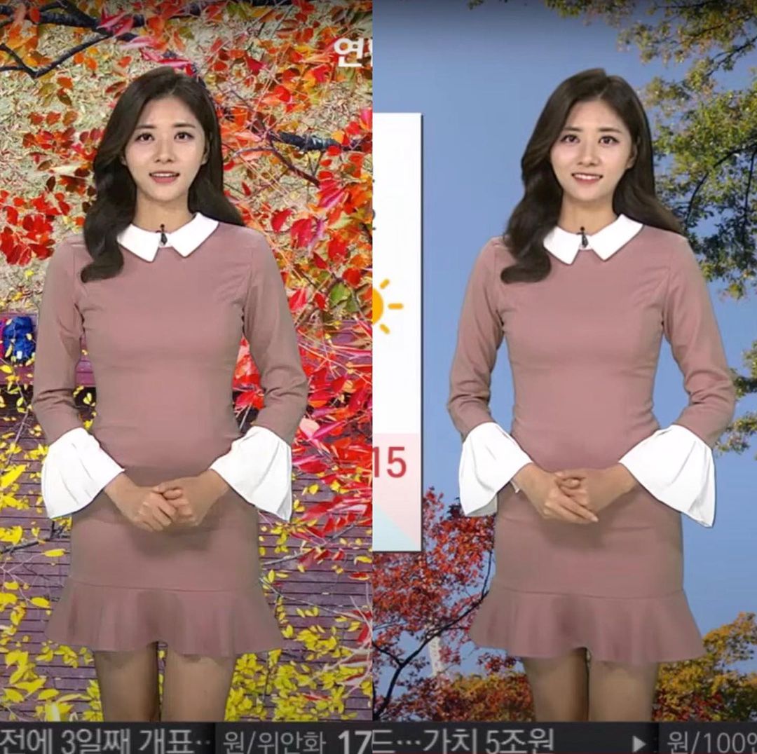 김규리 기상캐스터 방송용 정장 원피스 모습