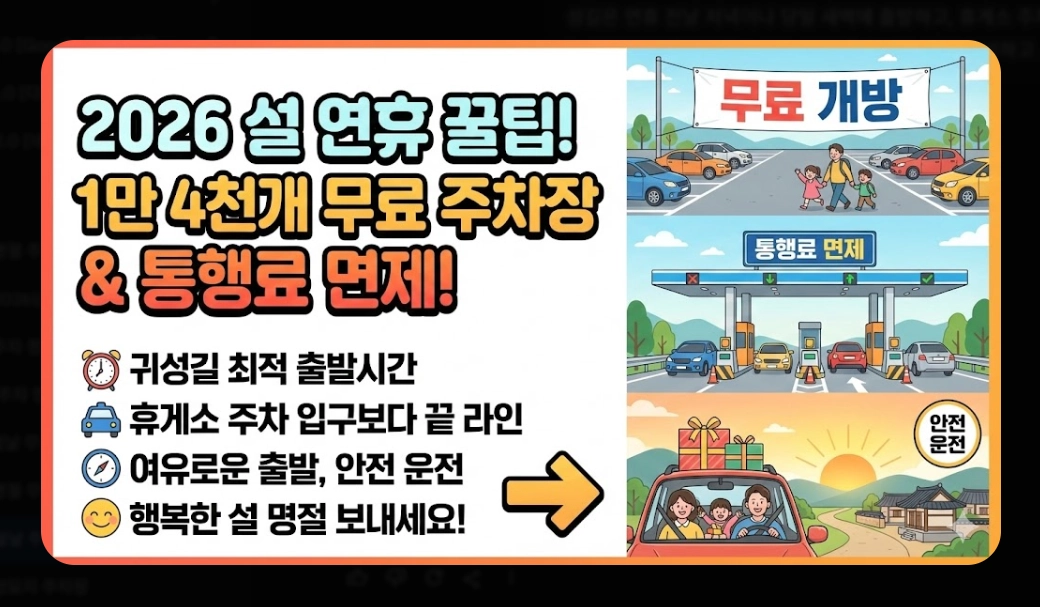 설날 주차 팁(2026 설 연휴, 전국 무료 주차장, 고속도로)(+ 전기차 충전)