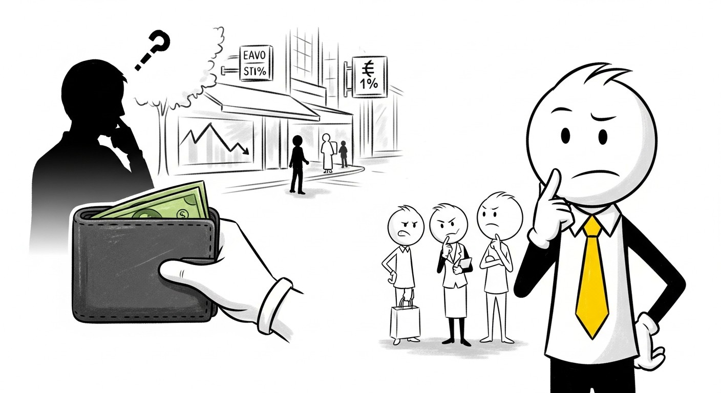 고민하는 소비자와 닫힌 지갑