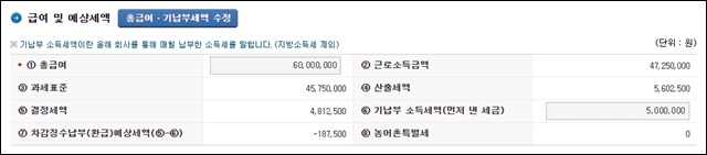 연말정산 환급금 모의 계산