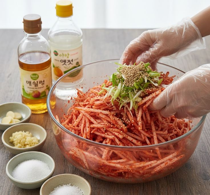무생채 양념 버무리기