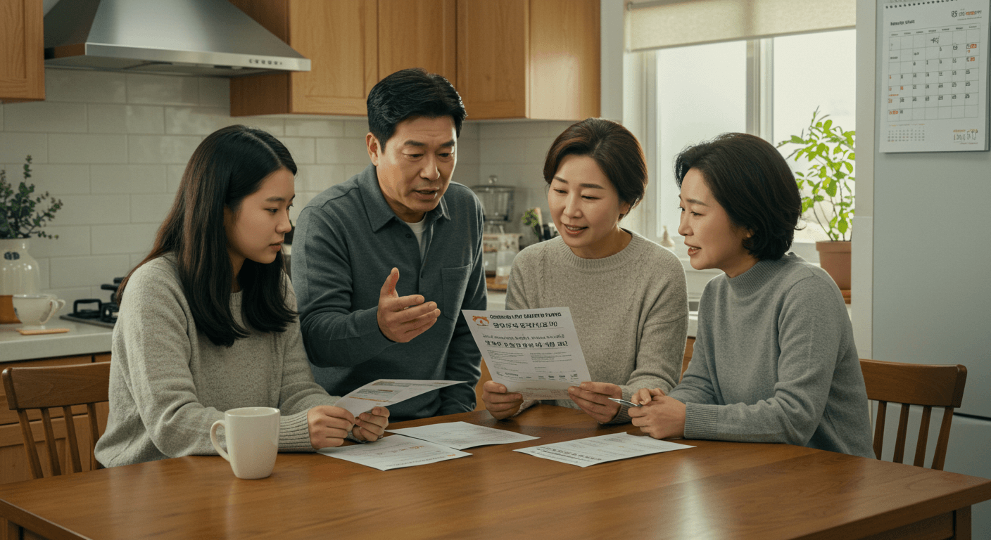 가족이 민생지원금 2차 소비쿠폰 사용 계획을 이야기하고 있는 모습 2