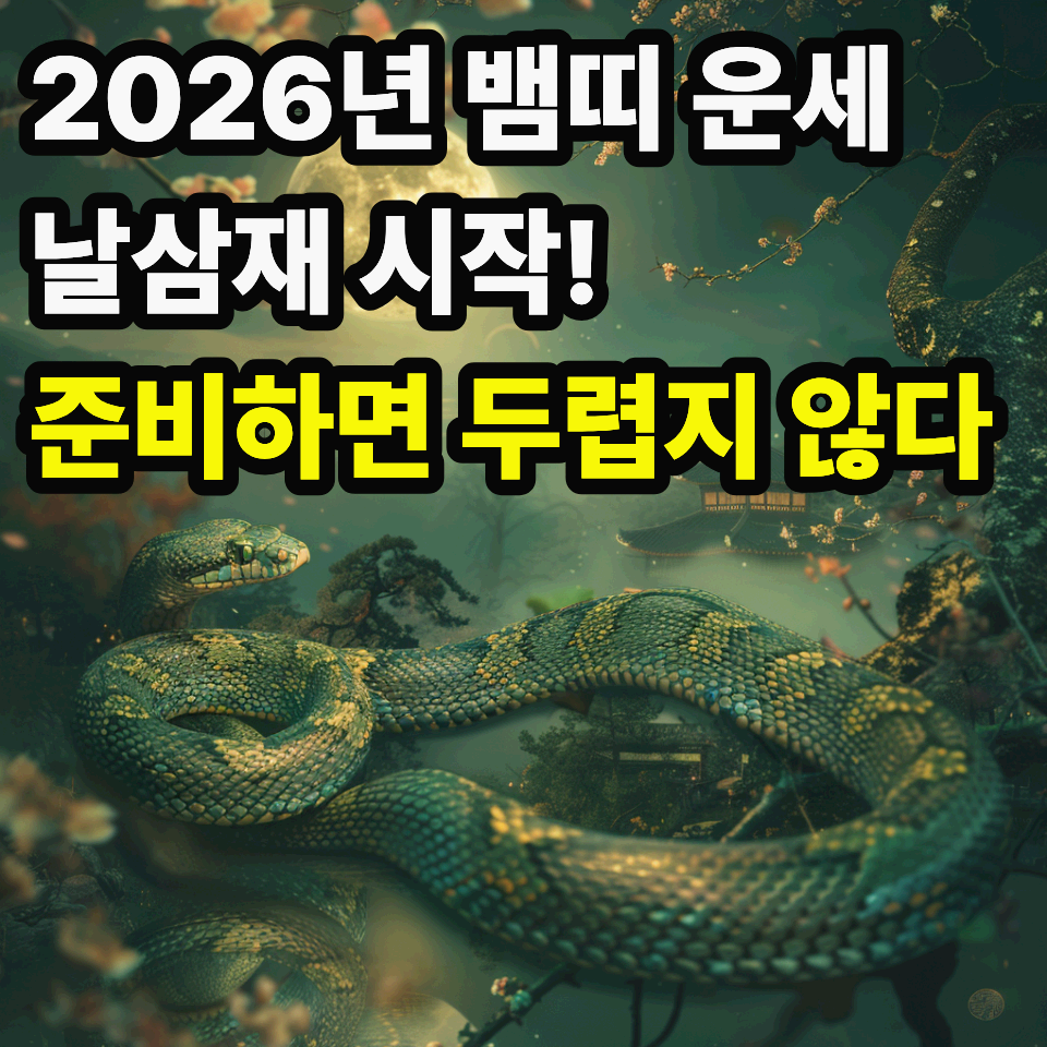2026년 병오년 뱀띠 날삼재 운세를 상징하는 지혜롭고 신비로운 초록색 뱀
