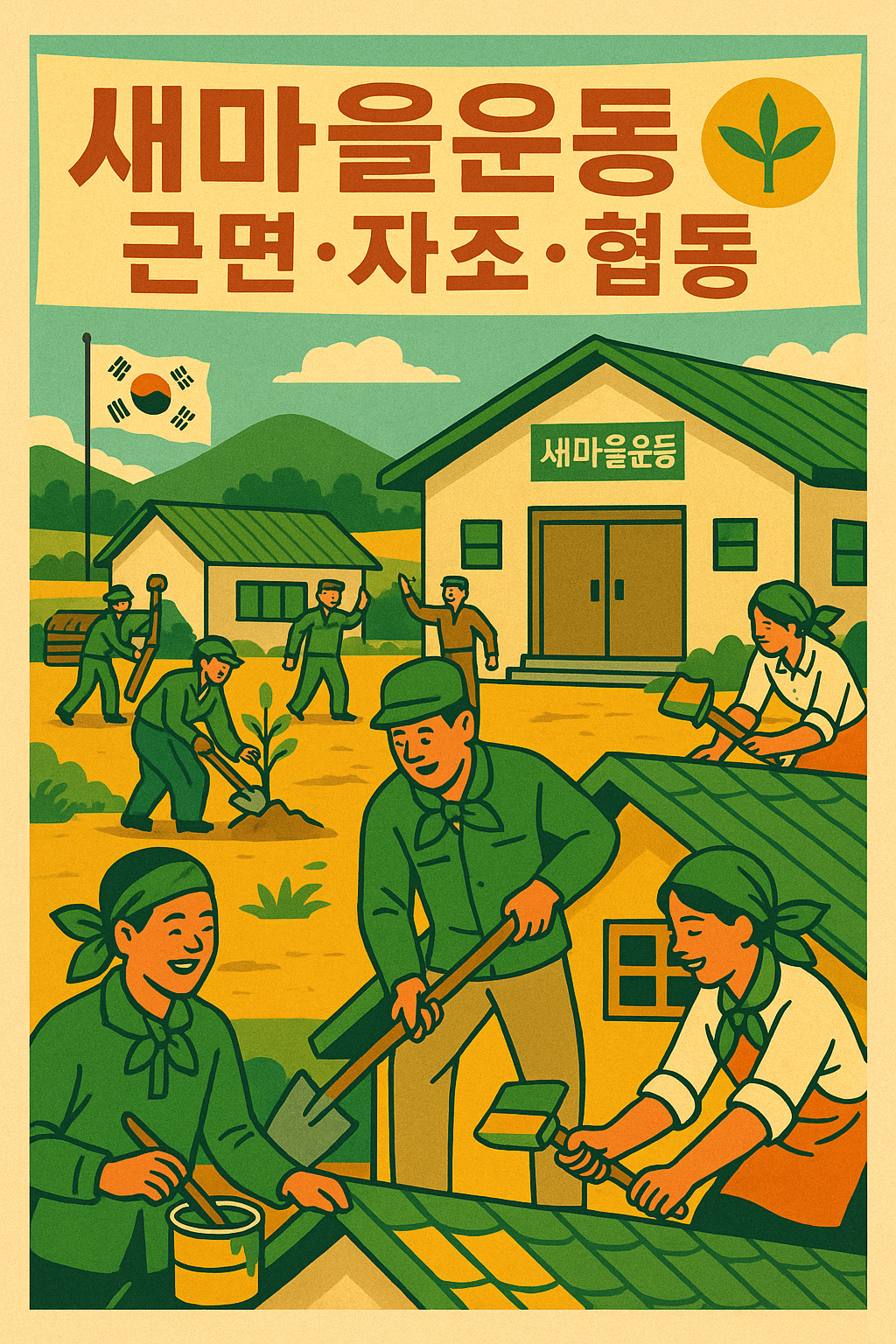 새마을운동(근면·자조·협동) 레트로 포스터