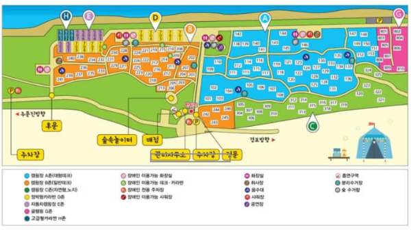 연곡솔향기캠핑장 시설 배치도