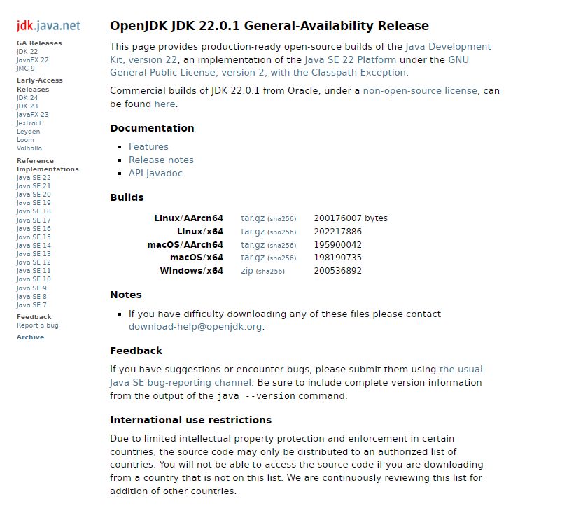 OpenJDK 최신버전 다운로드 화면
