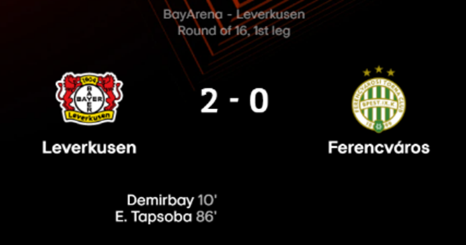 22/23시즌 UEFA 유로파리그 16강 1차전 레버쿠젠 페렌츠바로시 경기 결과
