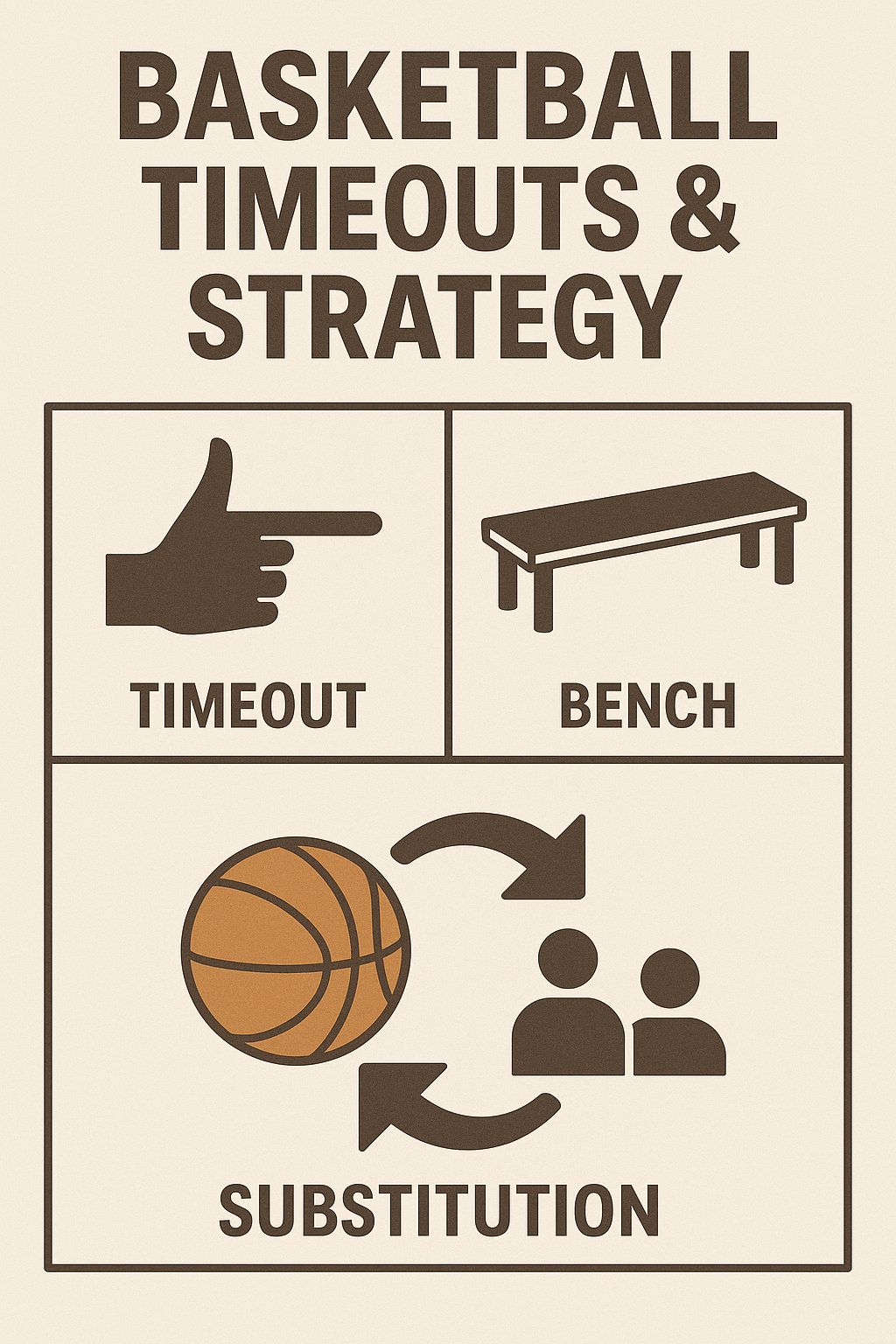 농구 작전타임 및 전술 규칙 포스터 &ndash; 타임아웃, 벤치, 교체 규칙 시각적 설명