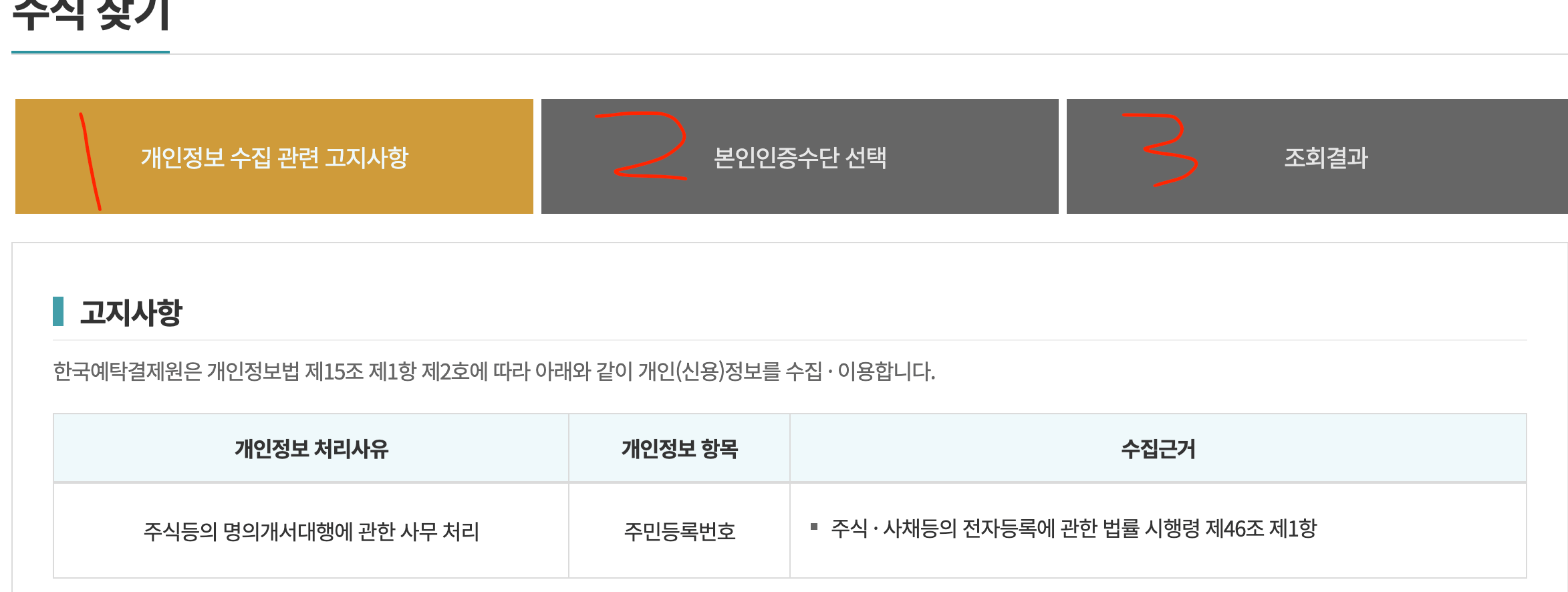한국예탁결제원의 주식 찾기