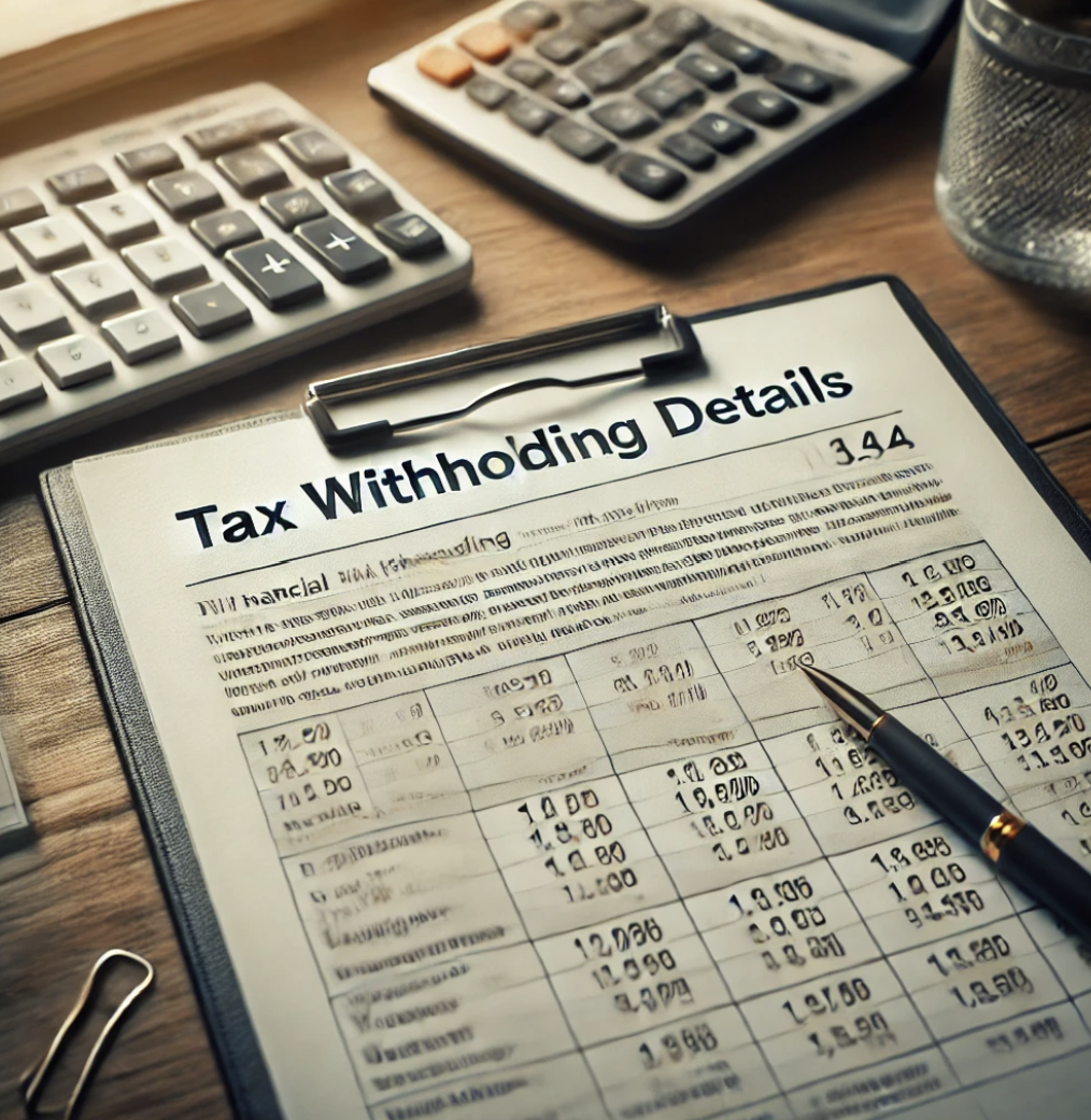 세금원천징수 관련 금융 문서