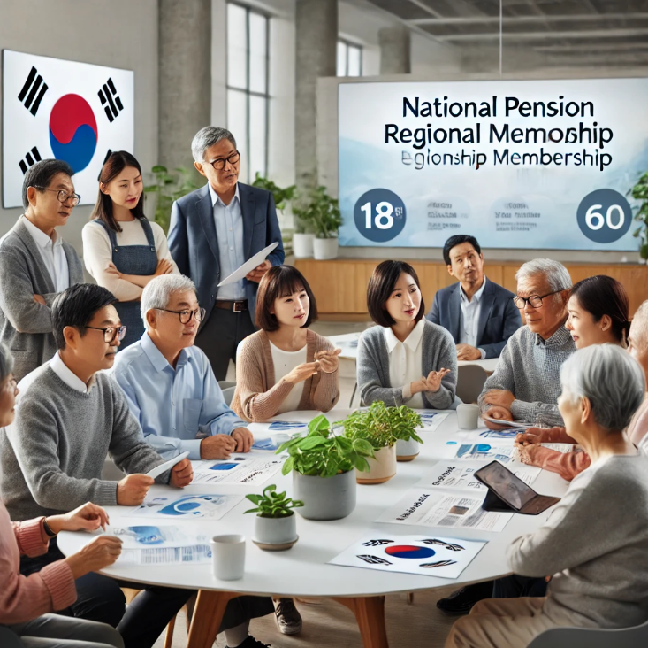 지역센터에서 국민연금 자격에 대해 토론하는 커뮤니티 구성원