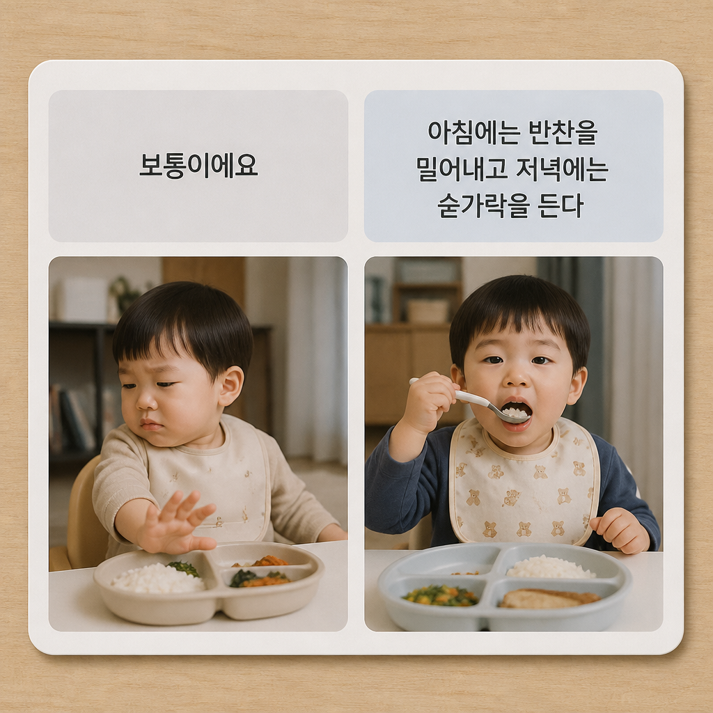 막연한 답과 생활 장면을 담은 문진표 메모를 비교한 카드