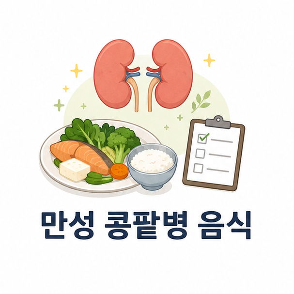 콩팥 아이콘과 균형 잡힌 식사, 검사표로 표현한 만성 콩팥병 음식