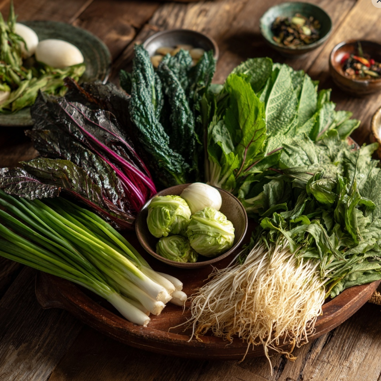 식탁 위 봄에 나는 야채