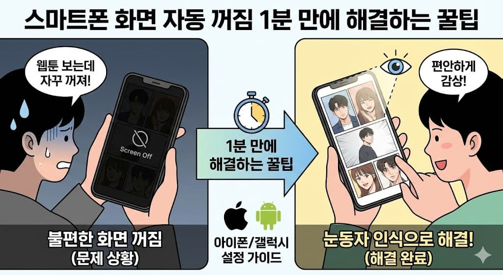 스마트폰 화면 자동 꺼짐 1분 만에 해결하는 꿀팁 (아이폰/갤럭시 눈동자 인식 설정)