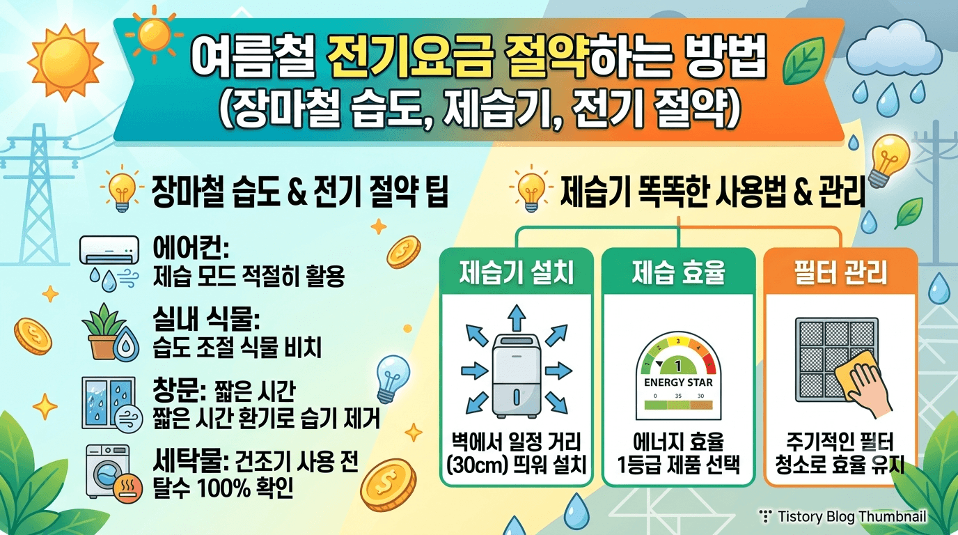 여름철 전기요금 절약하는 방법(장마철 습도 관리, 제습기 사용법, 전기 절약)