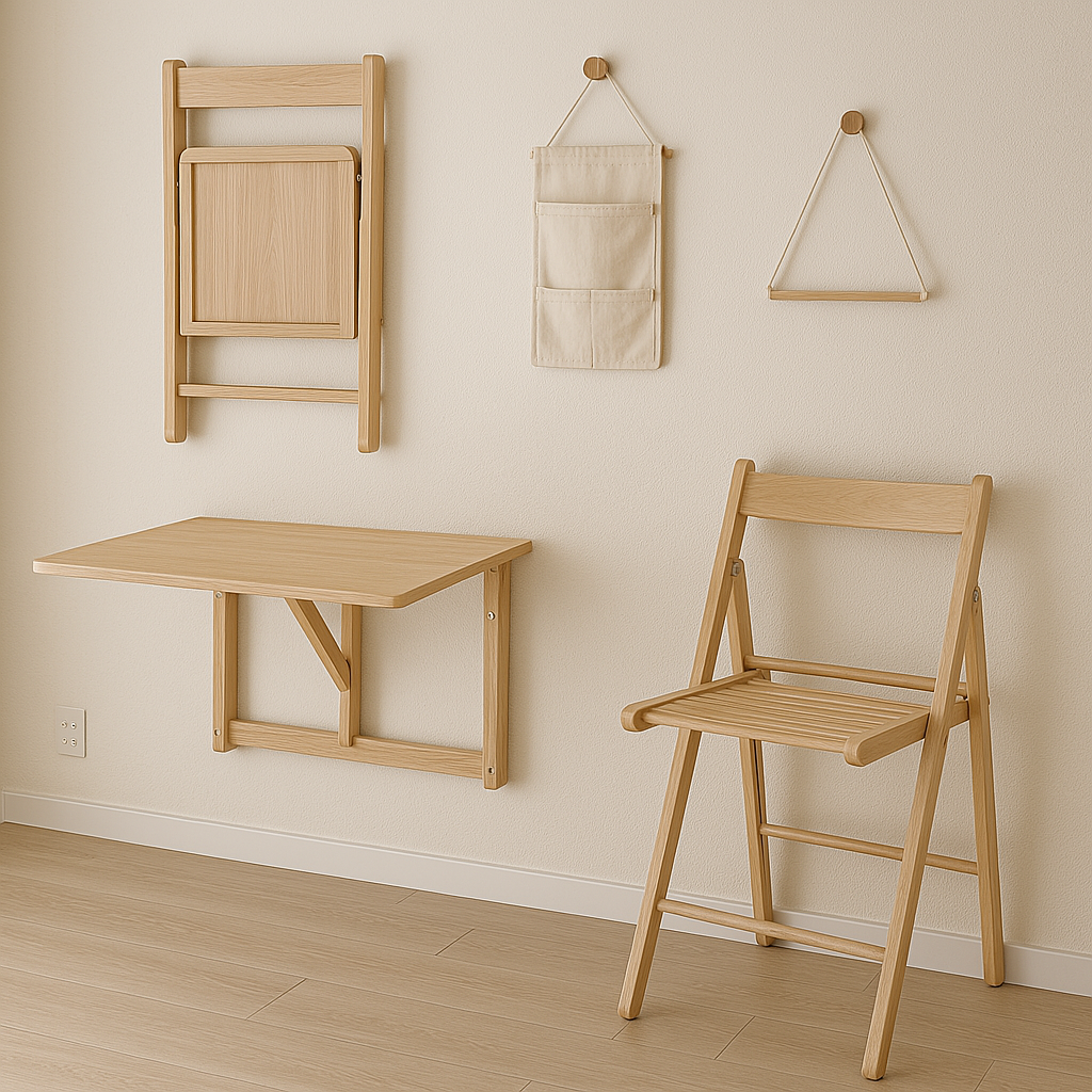 다용도로 사용할 수 있는 확장형 접이식 테이블. 식탁, 책상, 작업대 등으로 변형 가능한 모습