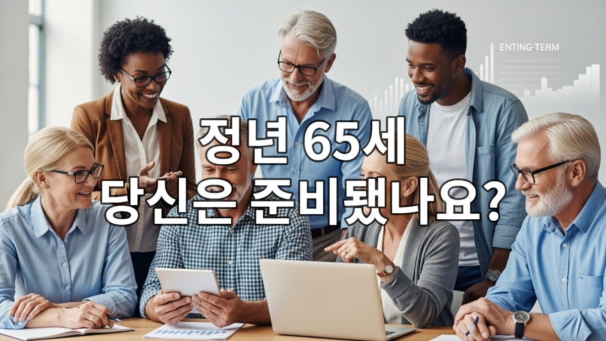 정년 65세 연장 논의 속에서 활기차게 일하는 중장년층 직장인들, 노후 경력 설계를 위한 전문적인 모습