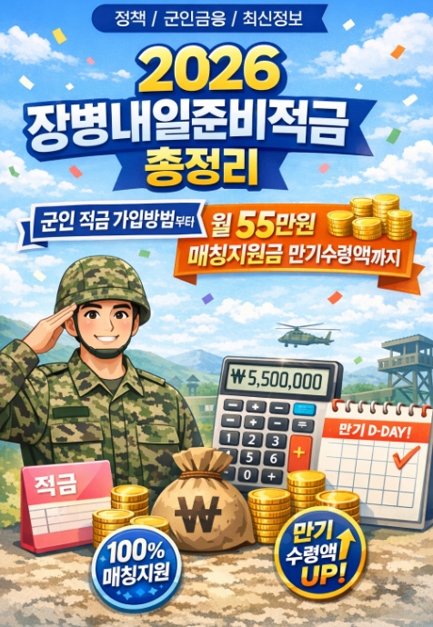 2026 장병내일준비 적금 총정리, 군인 적금 가입방법부터 월 55만원 만기수령액까지