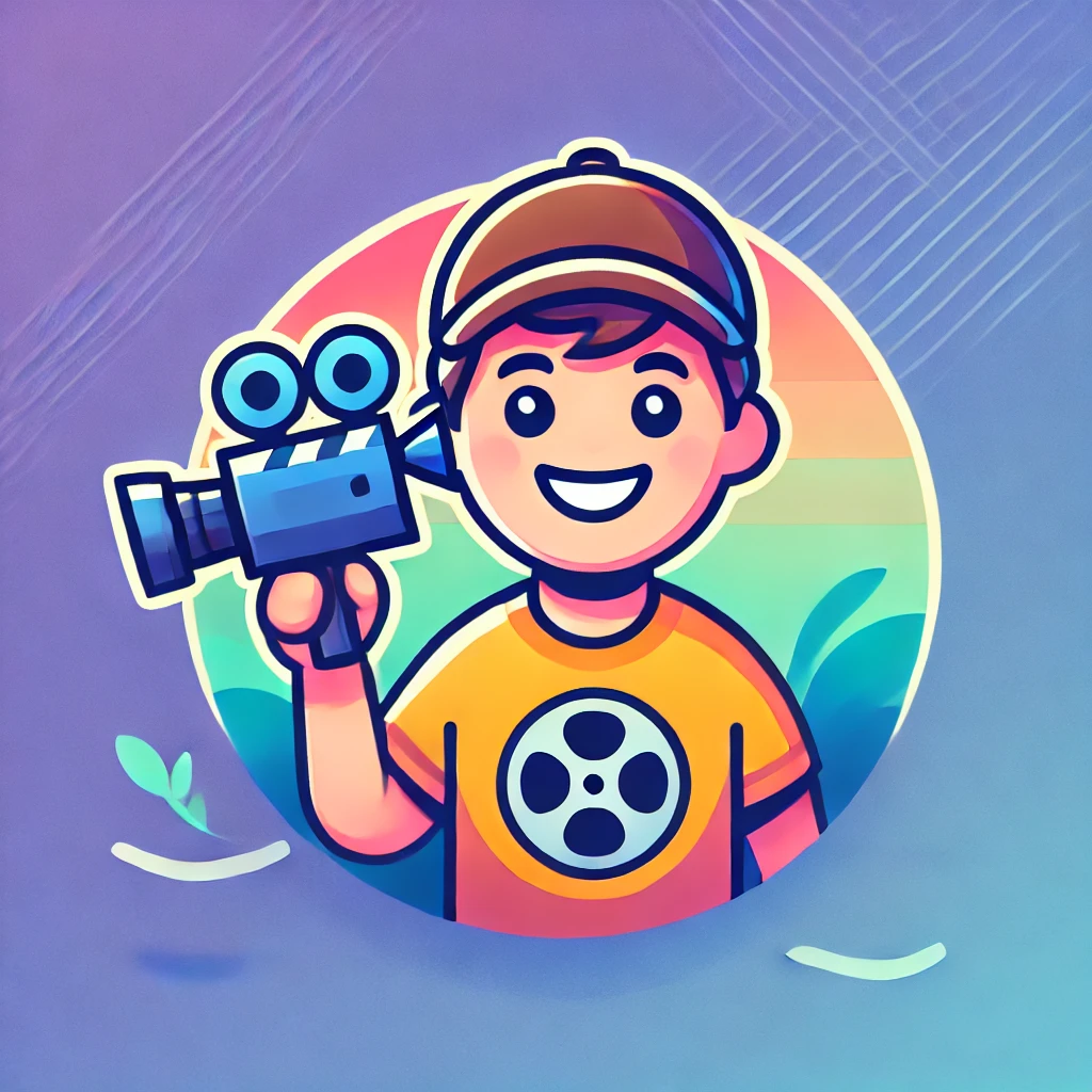 젊은 남자 영화감독이 촬영카메라를 들고 있는 모습