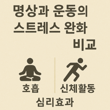 명상과 운동의 스트레스 완화 비교 (호흡, 신체활동, 심리효과)
