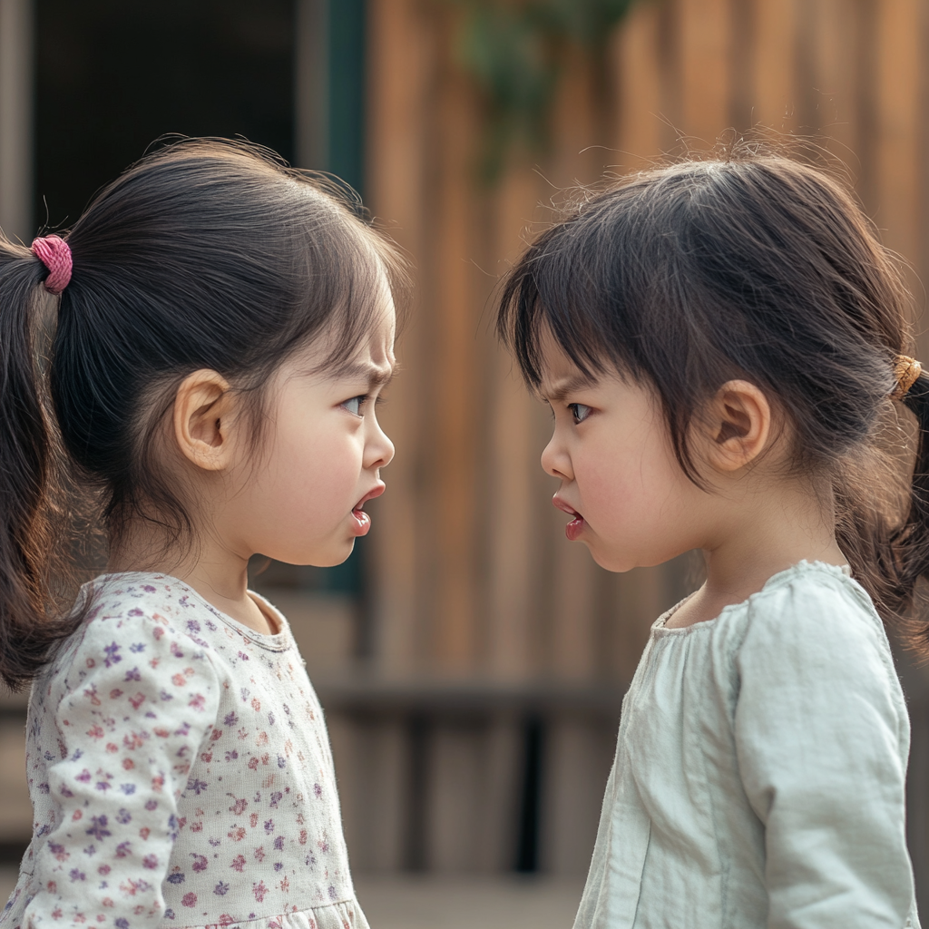 자매가 화가난 채 서로를 노려보고 있는 사진