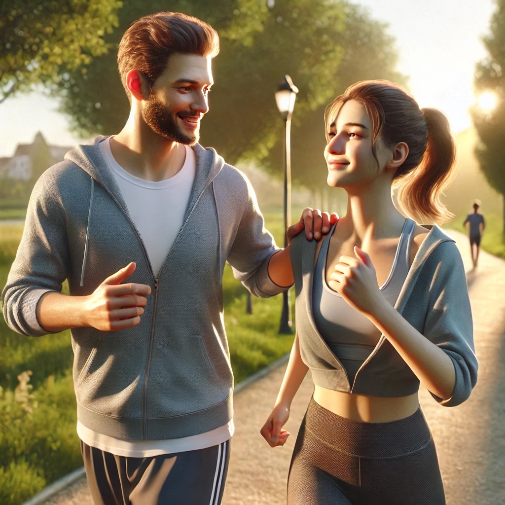 러닝을 함께 하는 부부의 자연스러운 모습을 담은 이미지 사진