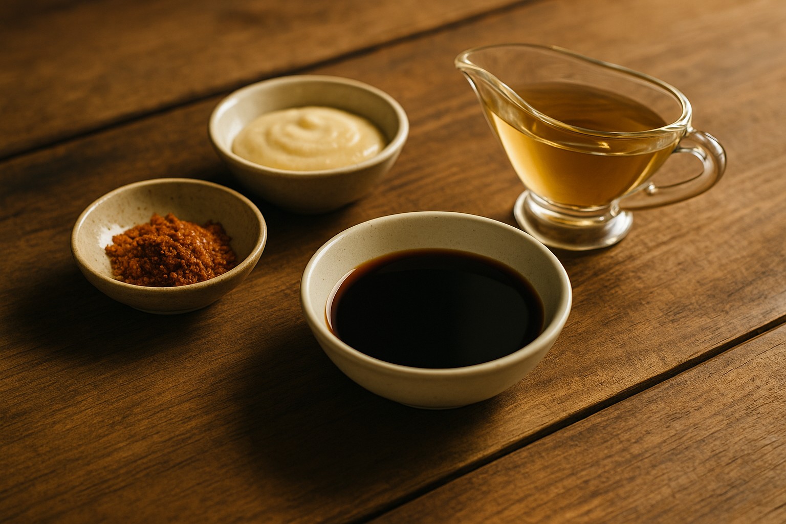 액젓, 굴소스, 다시다가 나란히 놓인 재료 상차림