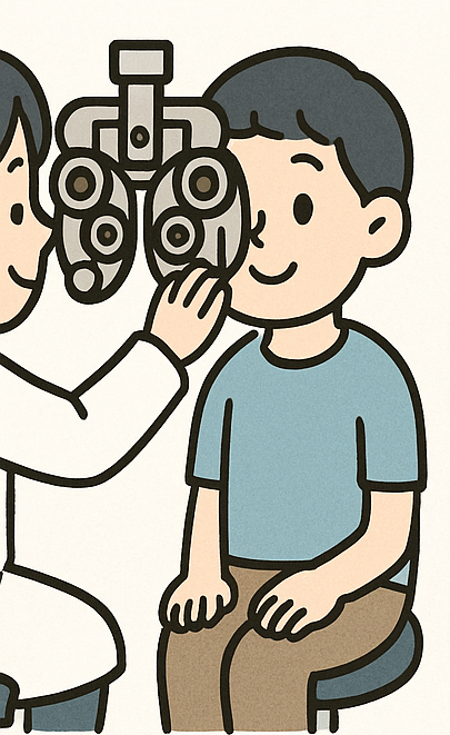 백내장 검사 중 안과 장비 사용 장면