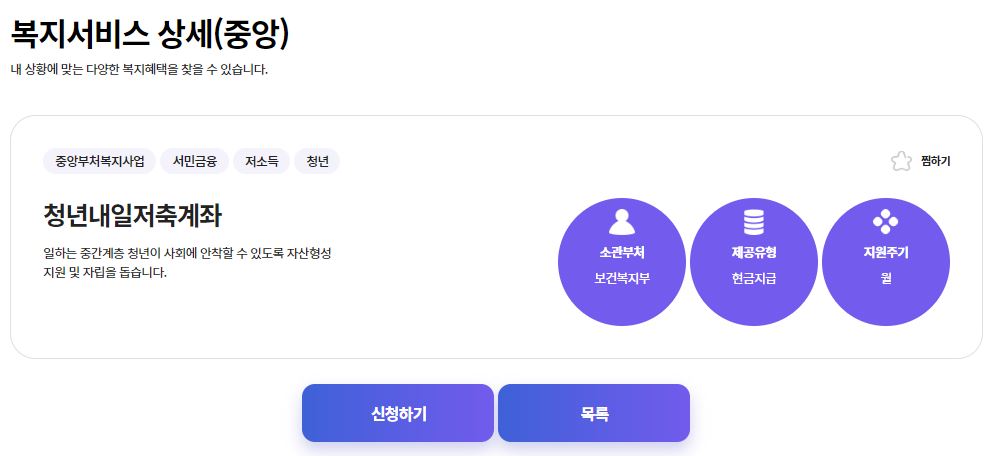 청년내일저축계좌 신청 복지로 홈페이지