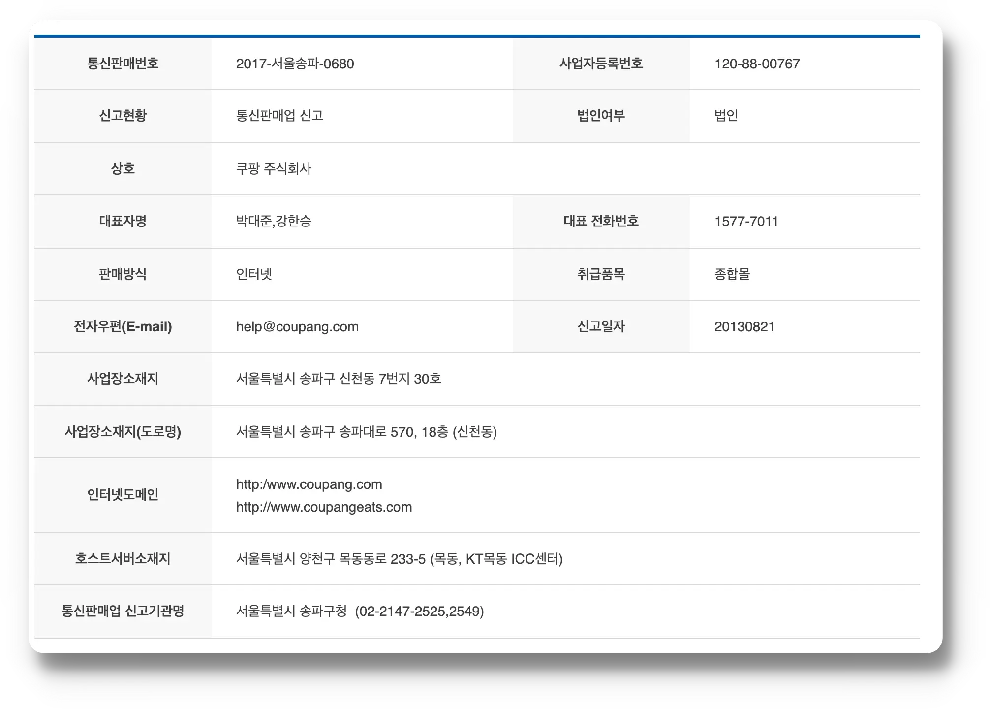 쿠팡 상세정보
