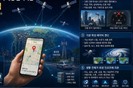 GPS 위성과 기상위성, 재난 문자와 교통 데이터까지 연결된 도시 위성 신호 시스템 상징