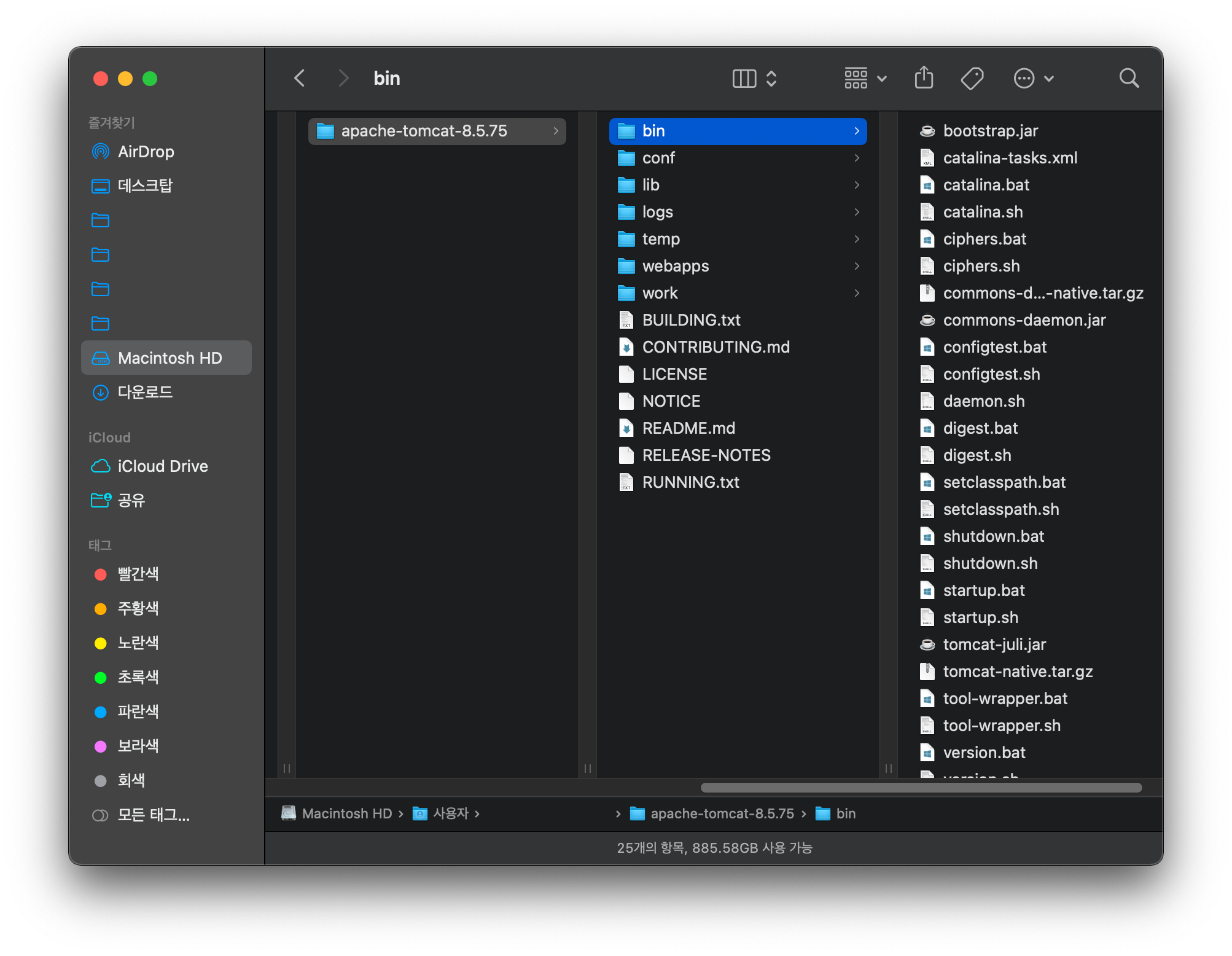 tomcat이-설치된-폴더의-모습이다