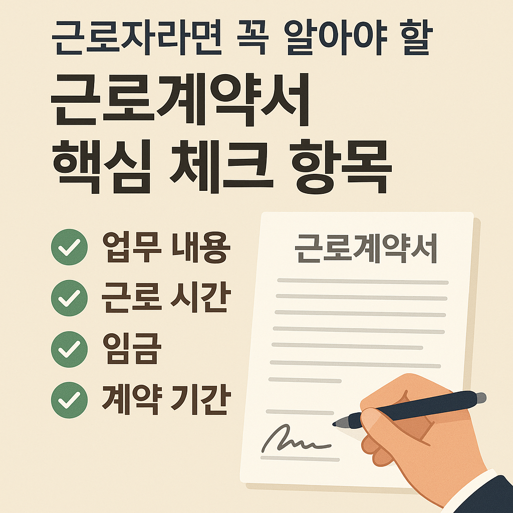 근로계약서 체크리스트를 나타내는 인포그래픽 이미지