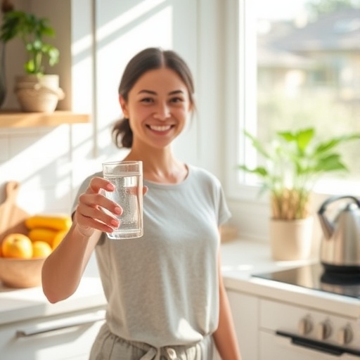 깨끗한 물을 마시는 여성 이미지